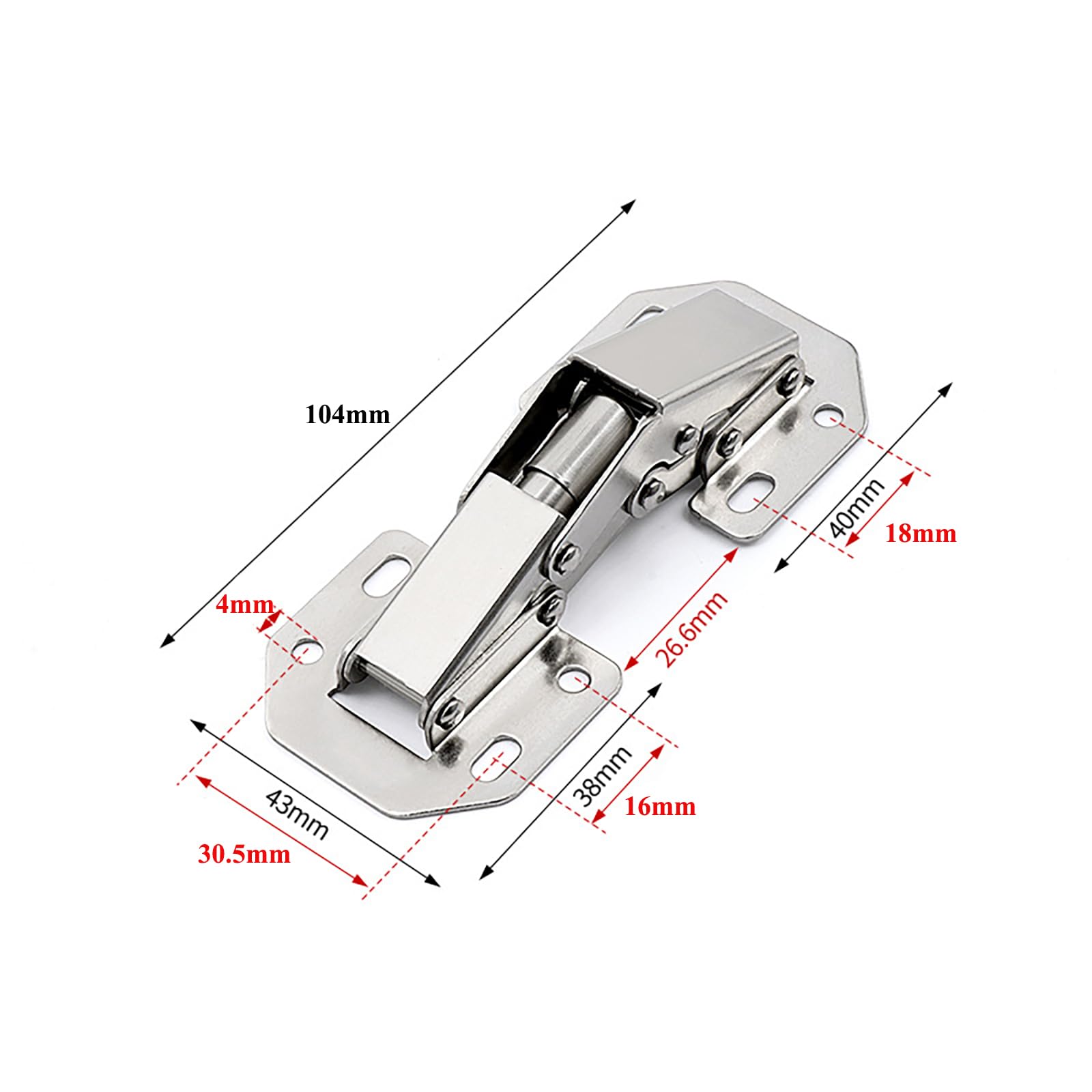 Bohaner 4Pcs Cabinet Hinges Set of 4 Hinges 104 x 43 mm Hidden Kitchen Door Hinge 90 Degree with Screws Soft Close Hinge for Kitchen Cupboard Doors - Image 2