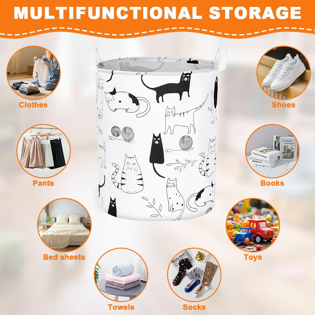 AUAUY Cesta Plegable Colada, 40 * 50CM, Cubo Grande Ropa con Asas, Impermeable Sucia Ligero Cilíndrica, Organizador de Dormitorios, Salas Estar, Baño de Ropa, Sábanas y Juguetes (Gato de Lana)