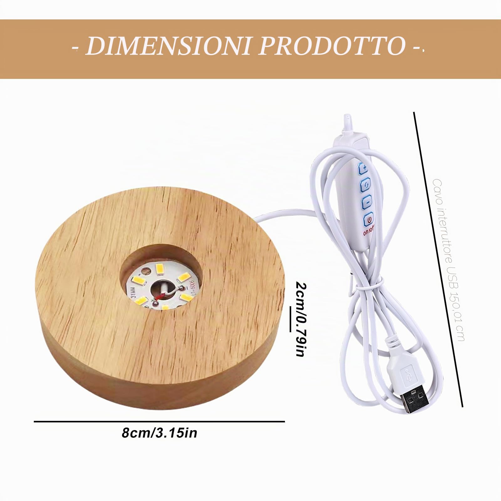 Sporgo LED Base in Legno: Rotonda Luminosa 3 Colori Regolabile Con Interruttore per Sfere di Cristallo, Gioielli, Acrilico