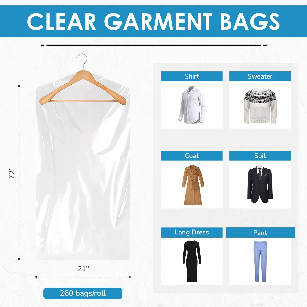 Clear Garment Bags, 0.6 Mil Plastic (21