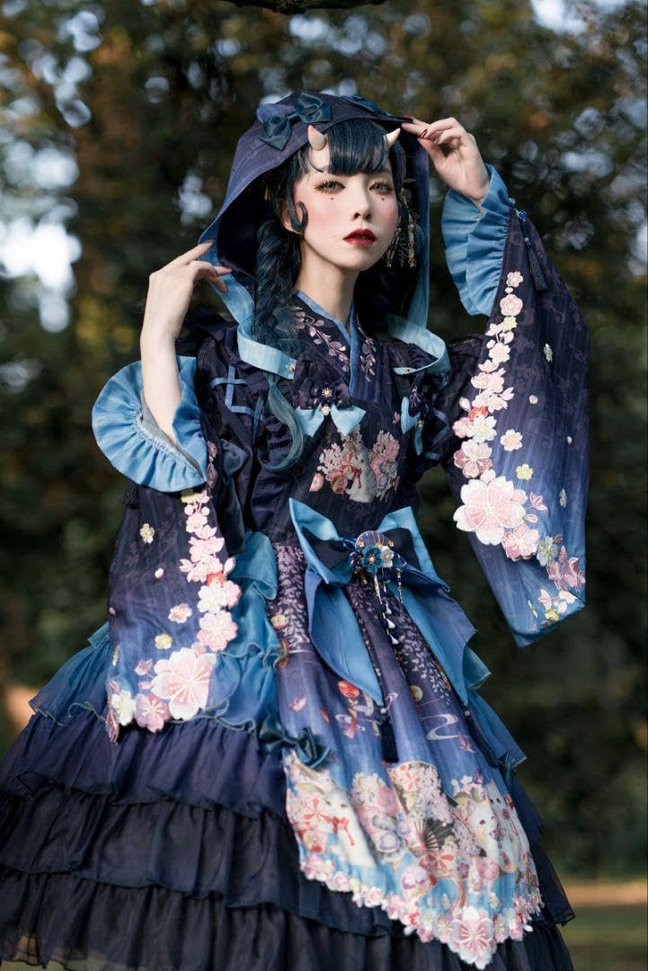 紫藤の猫～春空幻夢 和ロリ 華ロリ 刺繍 振袖 ロリータ 紫藤の猫～春空幻夢 和ロリ 華ロリ 刺繍 振袖 ロリータ フルセット