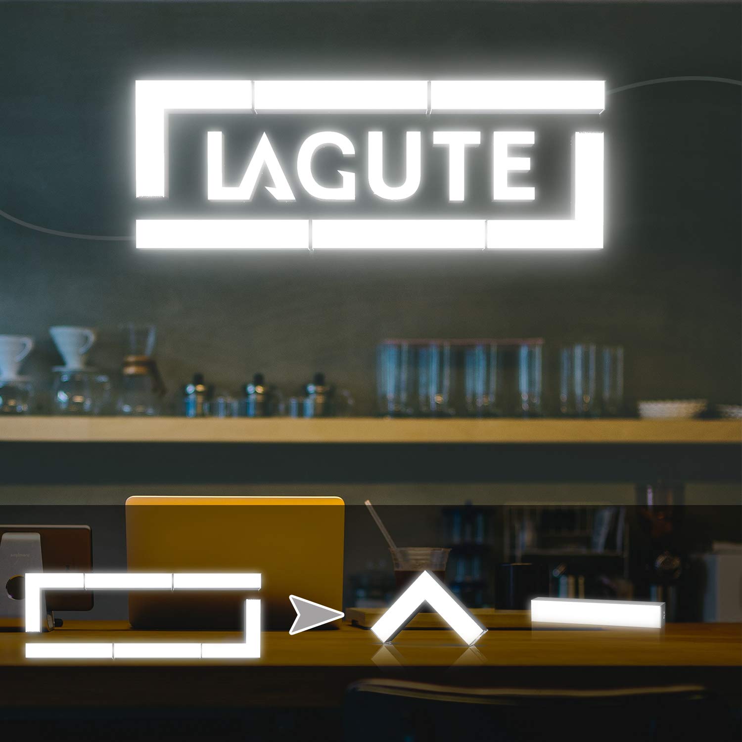 Lagute LEDGo Linkable LED Light System Package | Create your own DIY custom light fixtures | Perfect for office, basement, photo studio, closet, and more! | 2 pcs "L" + 4 pcs 1FT Linear Light