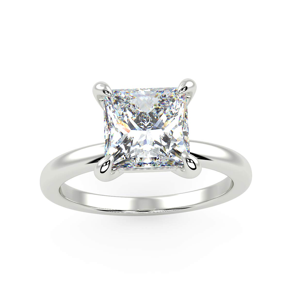 IGI Certified 14K White Gold 1-1/2 Carat Princess-Cut Lab Created Diamond Classic Square Solitaire Engagement Ring (G-H Color, VS1-VS2 Clarity) - Size 7