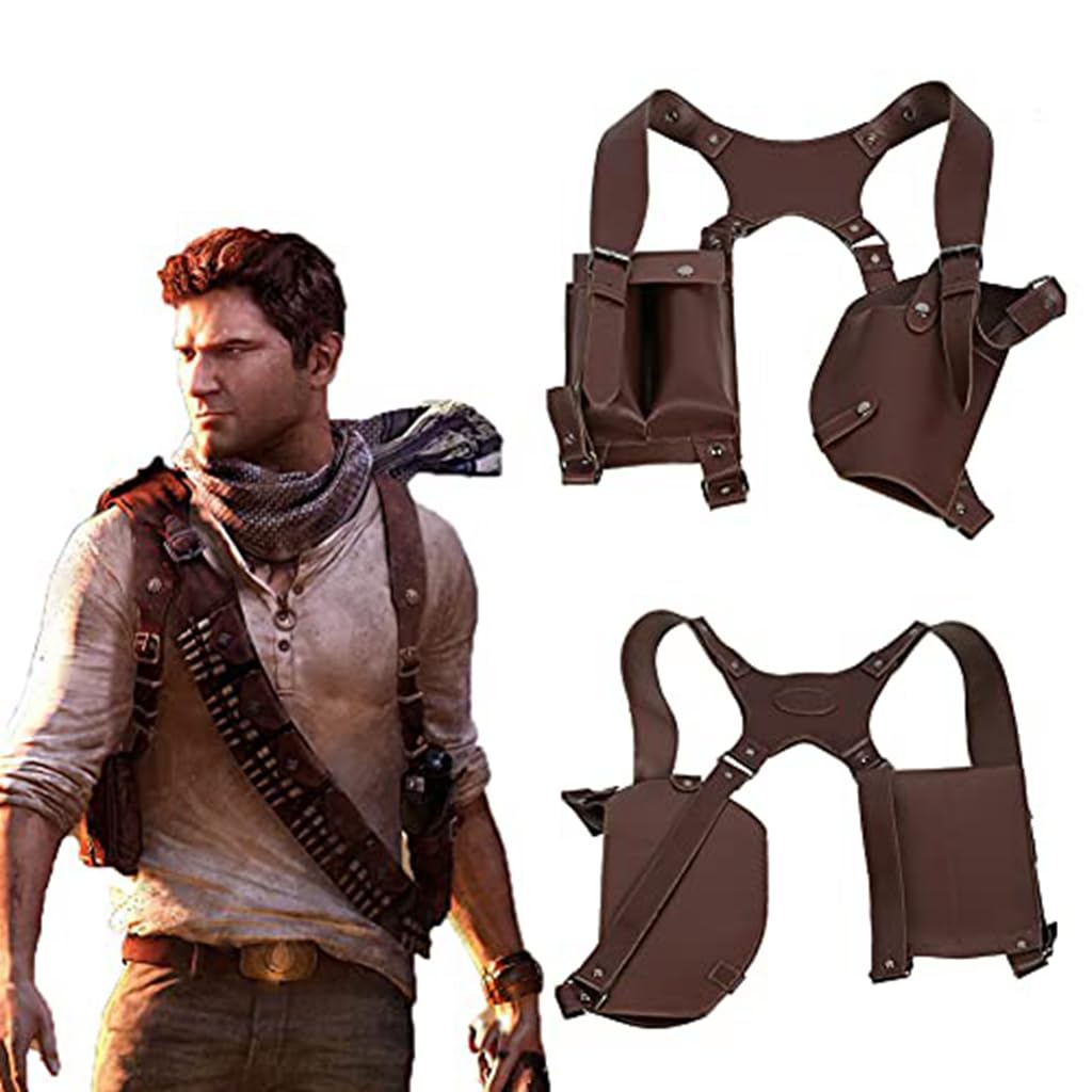 XcoserUncharted Nathan Drake Shoulder Holster Deluxe PU Cosplay Costume Accessories Brown