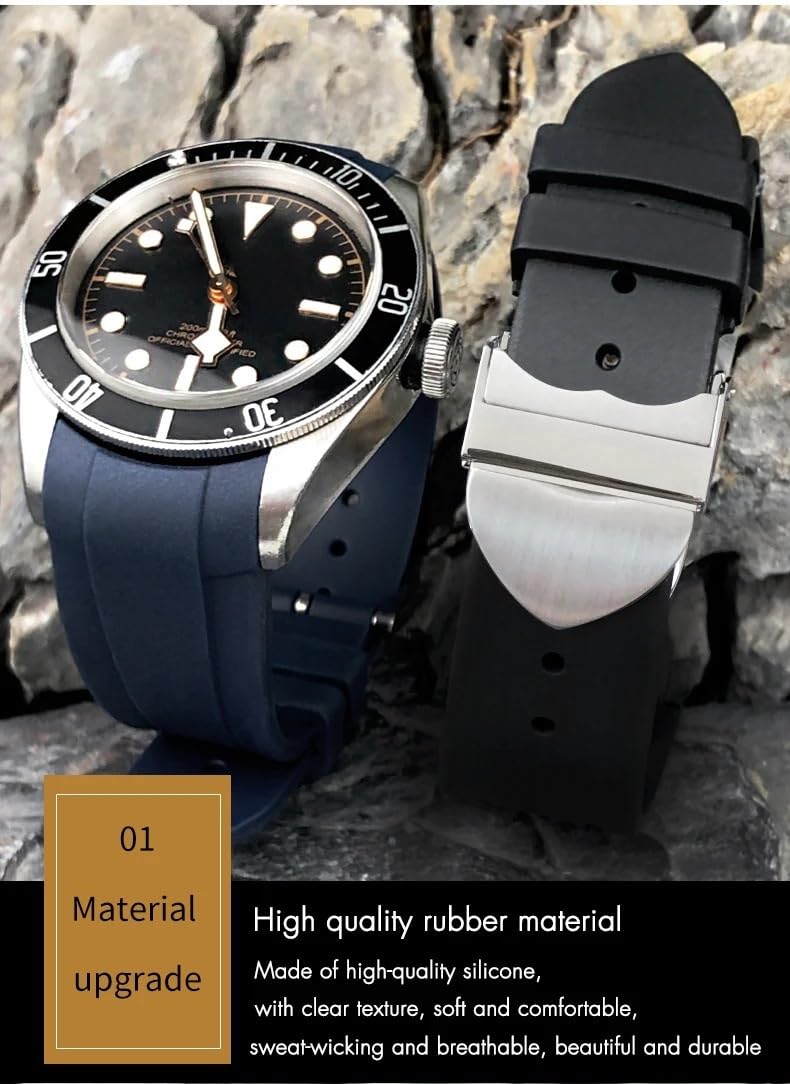 Correa de reloj de silicona y goma con extremo curvado, 22mm, 20mm, para Tudor Black Bay, 41mm, Pelagos, 42mm, 1958, correa de reloj deportivo azul