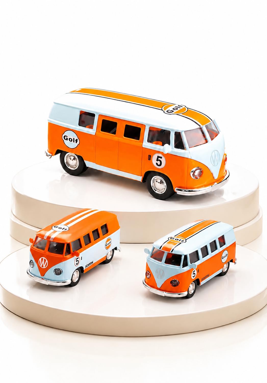 1:36 Scale Volkswagen T1 Samba Bus Die Cast Model – Gulf Racing Edition, Pull Back Action, Dual Openable Side Doors, Zinc Alloy Metal Body, Vintage Collectible Toy Van for Kids & Adults-image-10