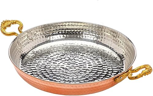 LEVKO Sartén tradicional de cobre auténticas hechas a mano para cocinar, sartén para tortilla de huevo de cobre con asas metálicas ergonómicas,
