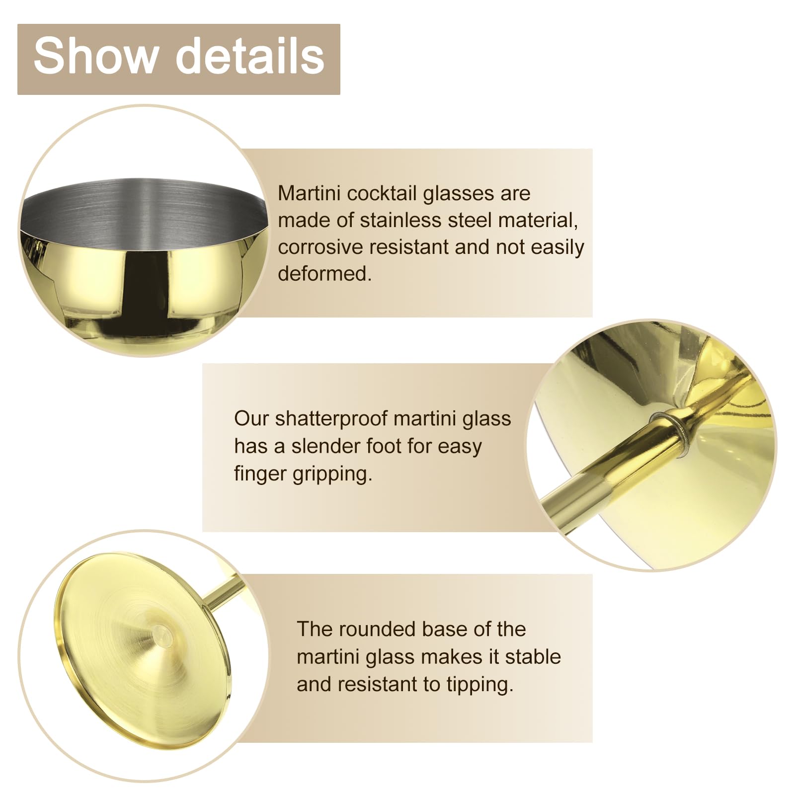 Uxcell Stainless Steel Martini Cocktail Glasses, 1Pcs 450ml/16 OZ Unbreakable Martini Glasses - Image 3