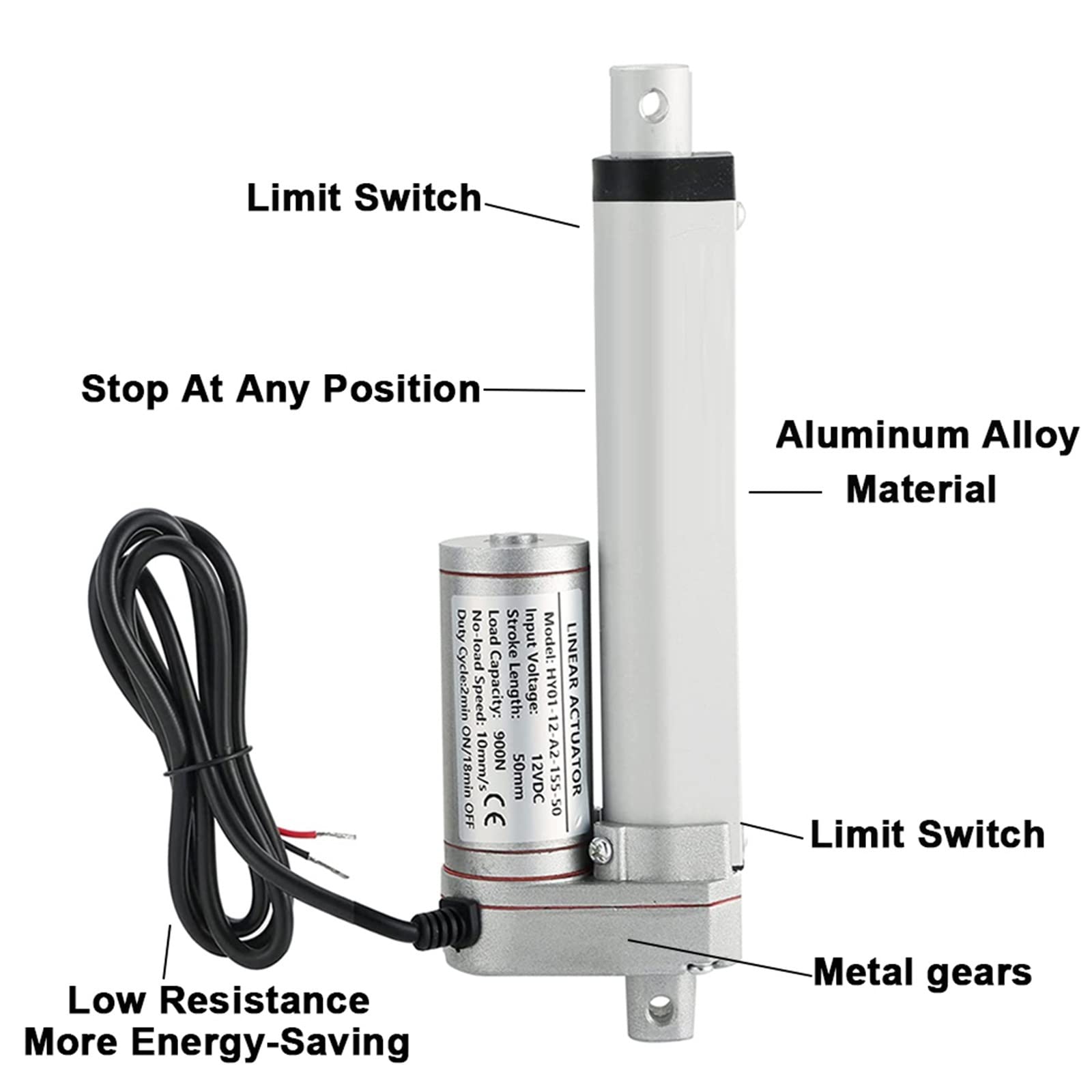 Actuador Lineal de 12 V con Soporte, Motor eléctrico Lineal con Engranaje metálico, Carrera de 50 mm a 400 mm, 30 W, 2,5 A (tamaño: 300 N, 30 mm/s, Color: Carrera de 50 mm)