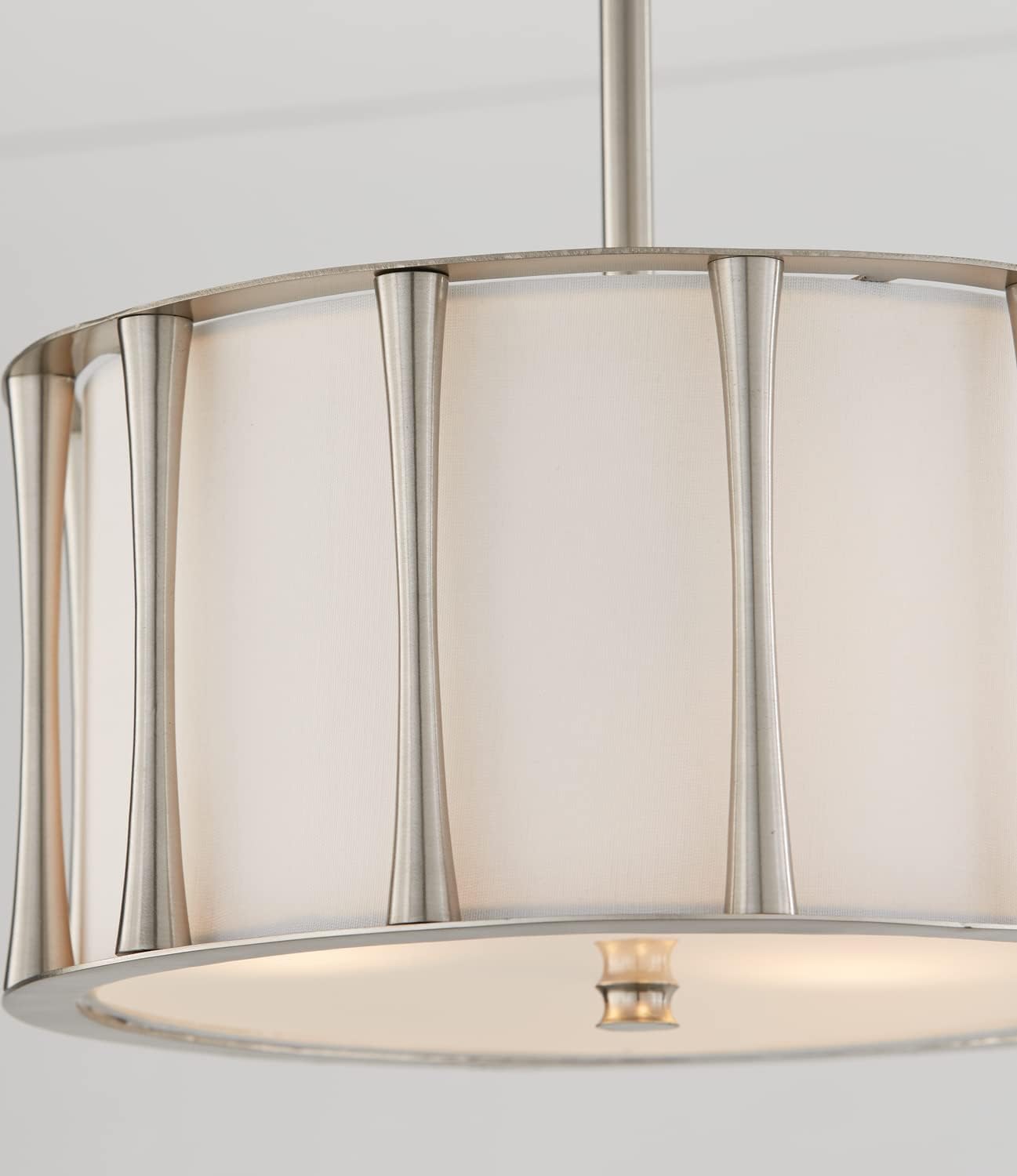 Capital Lighting 244631BN Bodie Transitional Frosted White Fabric with Acrylic Diffuser Dual Mount Pendant/Semi Flush Ceiling Light, 3-Light 180 Total Watts, 9" H x 15" W, Brushed Nickel