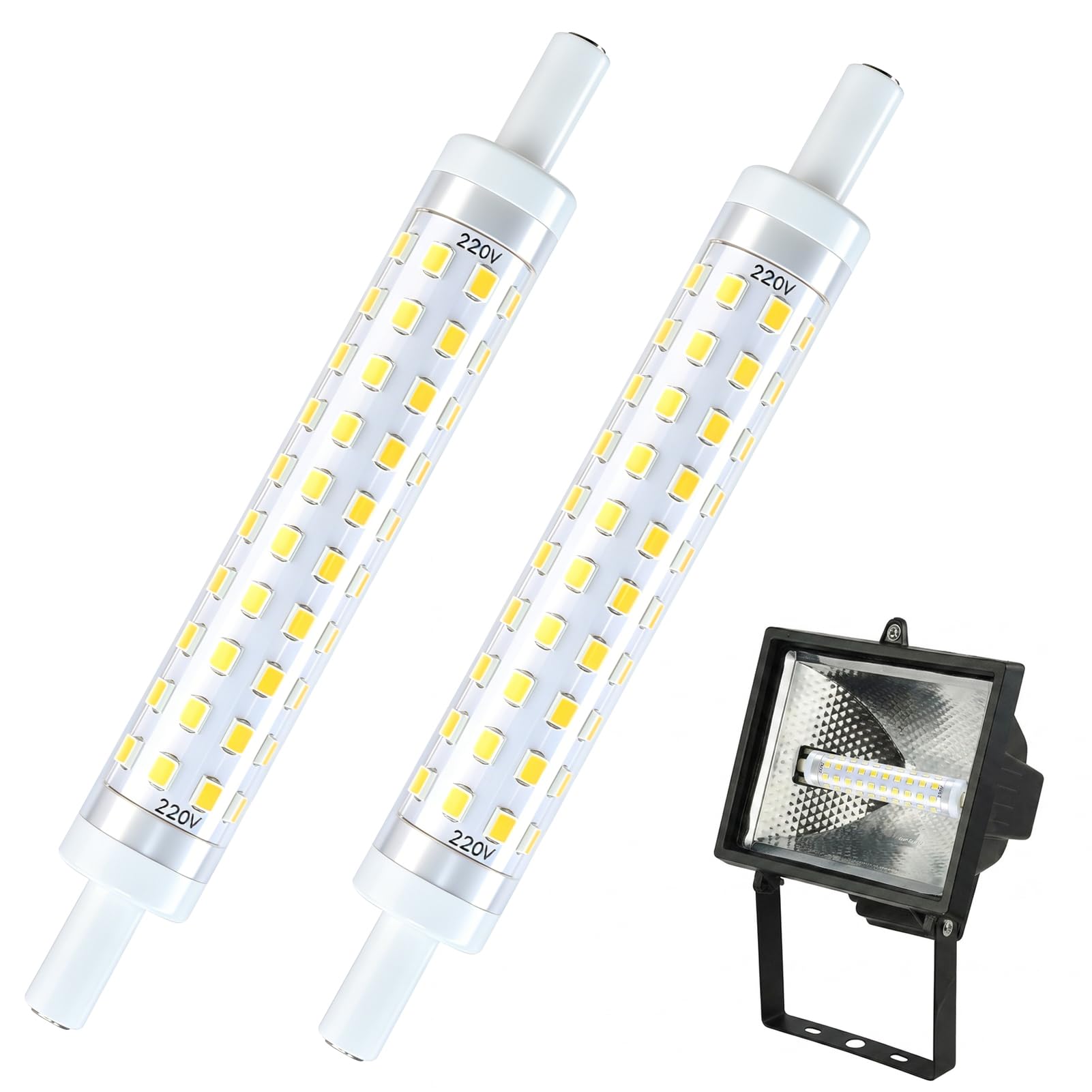 SouStar 12W R7s LED Bulb 118mm Dimmable, Warm White 3000K, 2 Pcs R7s LED Bulb 118mm Replacement, Energy Saving Floodlight Bulb for Ceiling Uplighters Reading Lamps