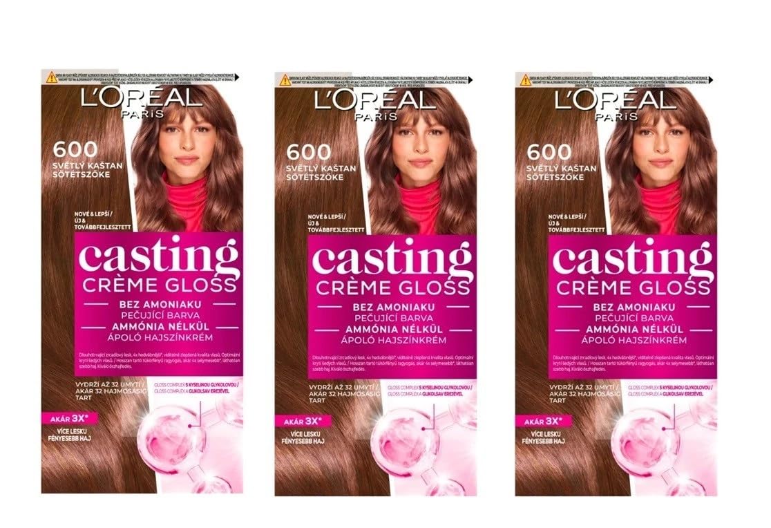 L'Oréal Paris Casting Crème Gloss Hair Dye, Ammonia-Free and Silicone-Free Nourishing Intensive Hair Colour with Crème Gloss, No. 600 Dark Blonde, Pack of 3