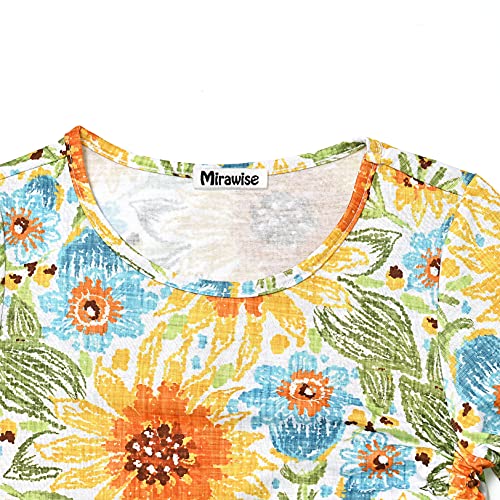 Girl's Long Sleeve Cotton Shirts Tunics Tie Blouse Tee Shirt Yellow 10 11 Side Drawstring Floral #TOP2