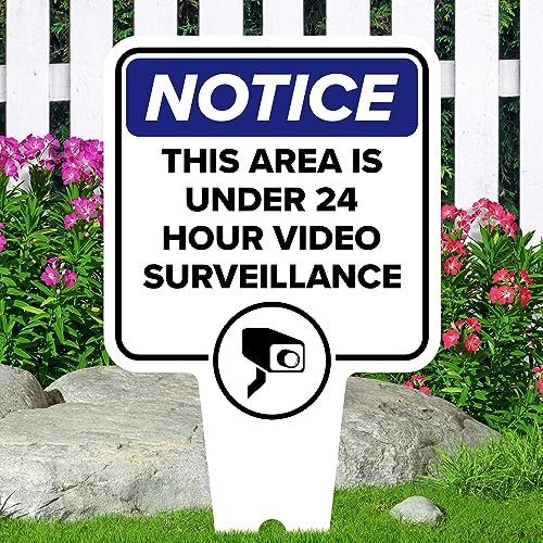 Image of Notice, This Area is Under 24 Hour Video Surveillance Sign, 11x21, Heavy Duty Integrated Ground Stakes, Indoor /Outdoor Use, Rust Free Aluminum Composite, Made in USA by My Sign center