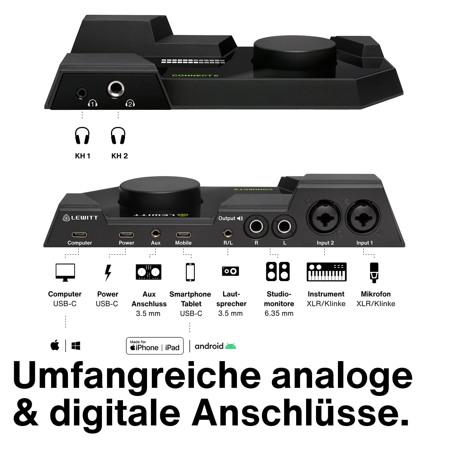 LEWITT CONNECT 6 Dual USB-C Audio Interface für Desktop & Mobilerecording | DSP-Power für Recording, Podcasting und Streaming - inkl. Cubase LE und Space Replicator Essential