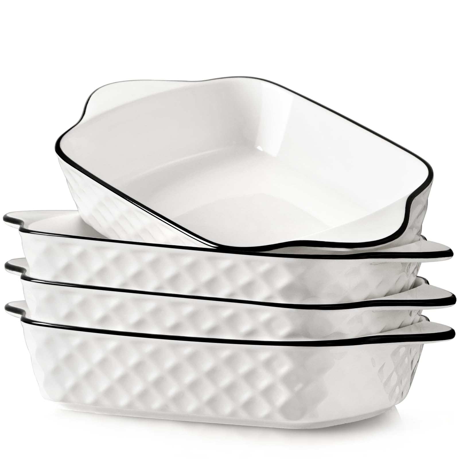 NUTRIUPS 26.5cm Kleine Auflaufformen 4er Set, 1L Rechteckige Lasagneformen, Kleine Keramik Backform, Rechteckige Backformen mit Griffen, Ofenfest & Mikrowellenfest