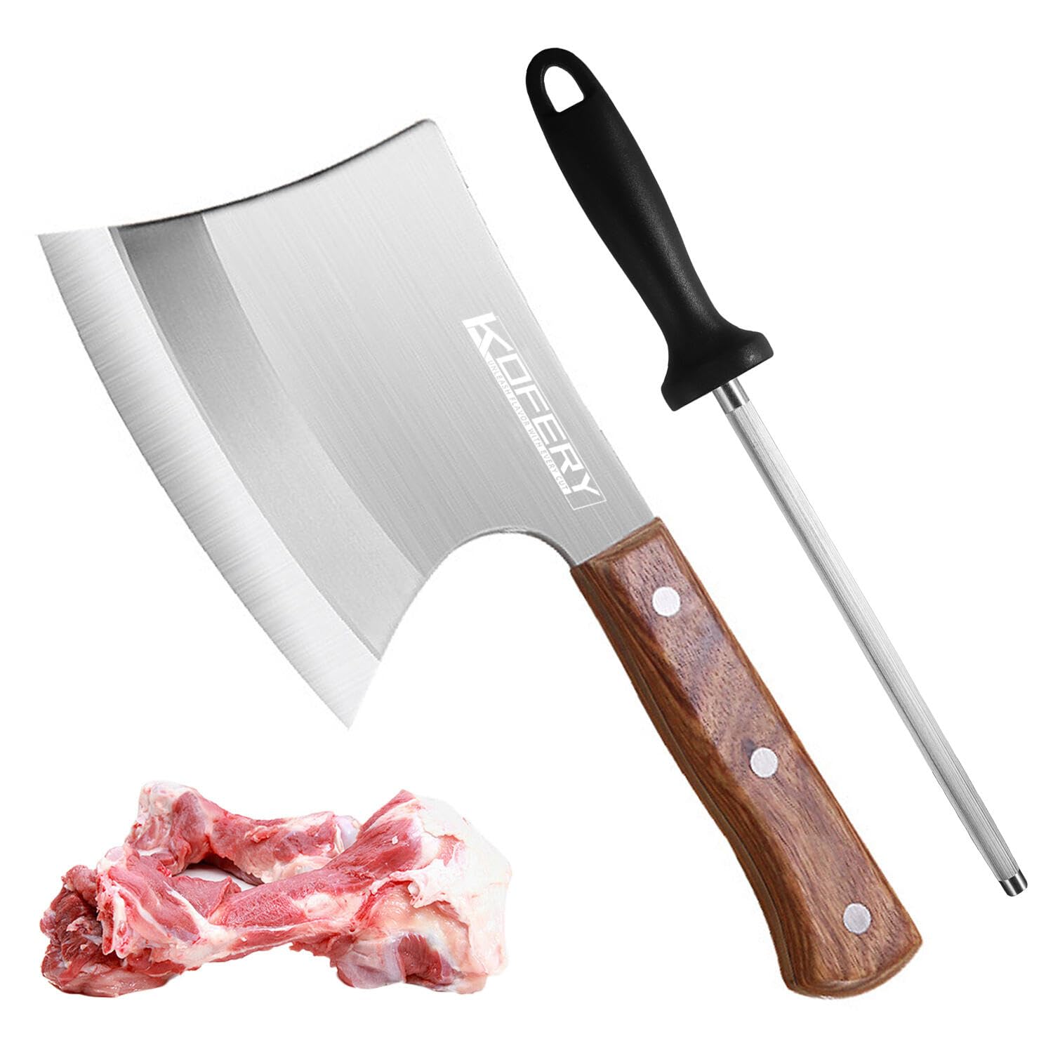 KOFERY 6.5" Meat Cleaver Knife - Heavy Duty Bone Chopper, Axe Bone Breaker with Pear Wood Handle, Butcher Knife for Kitchen and Restaurant