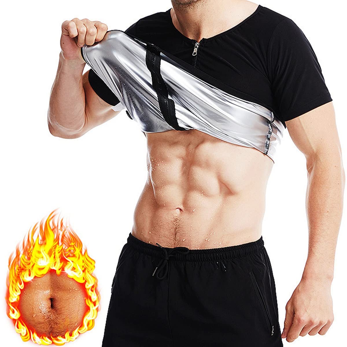 Camiseta neopreno fitness compresion de sauna hombre con cremallera 4XL