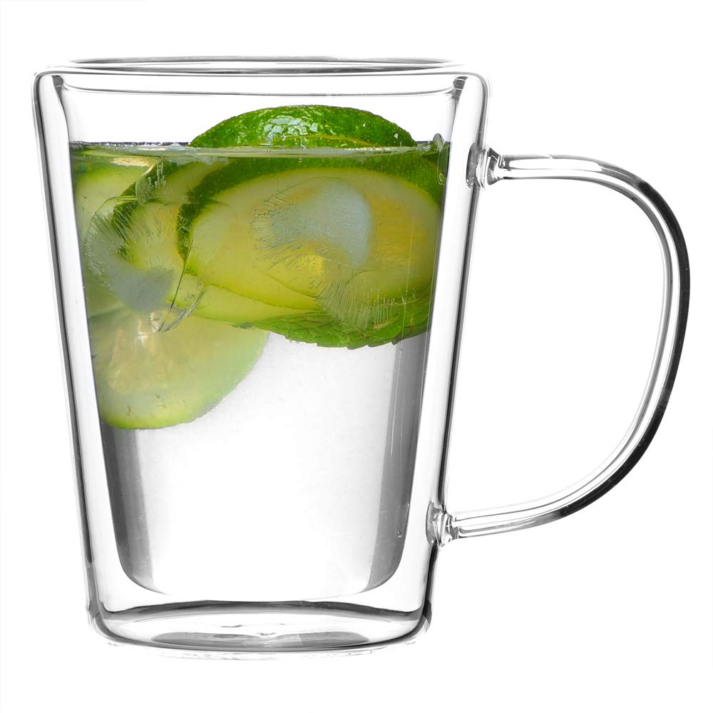 Monzana® 8x Teegläser mit Henkel 250ml Doppelwandig Borosilikatglas Spülmaschinenfest Hitzebeständig Teetassen für heiße Getränke Glas Thermobecher