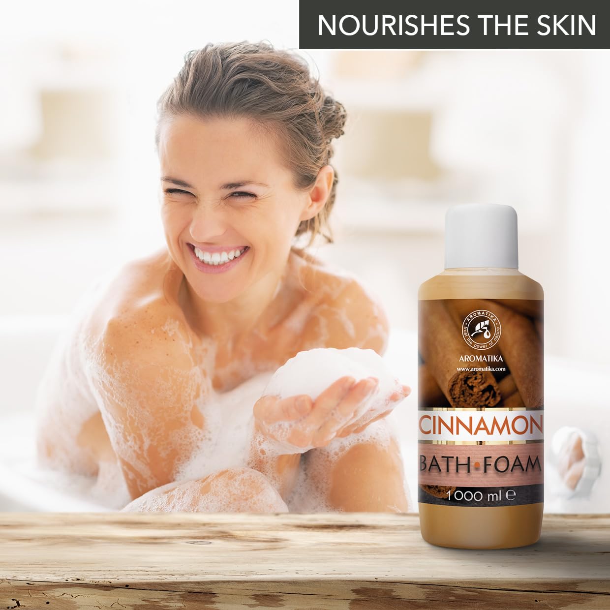 Espuma Baño de Canela 1000 ml - Espuma Baño con Aceite Esencial Natural de Canela - Cuidado del Cuerpo - Relajación - Fragancia Dulce y Suave - Aromaterapia - Spa - Baños de Burbujas - Belleza