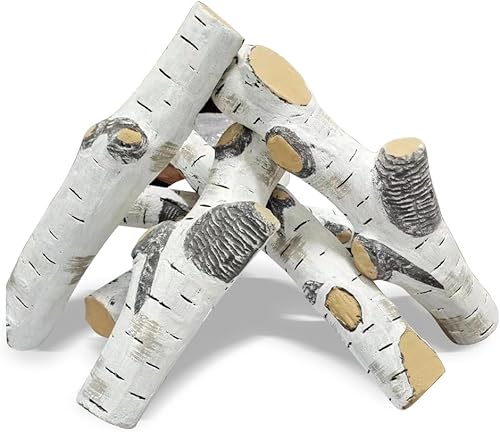 Miniatura 1 de HEXELE Juego de 7 troncos de chimenea de gas madera de cerámica sintética para chimeneas de gas gas natural propano hogueras ventilado para