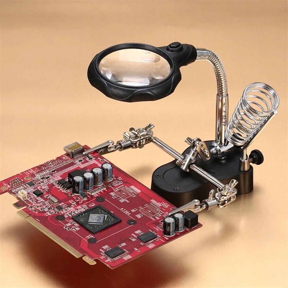 Microscopio Soldador Iluminado, Lupa de Mano de Ayuda, Soporte de Mesa, Lupa de reparación con Aumento de luz LED, Lupa de 3,5X 12x