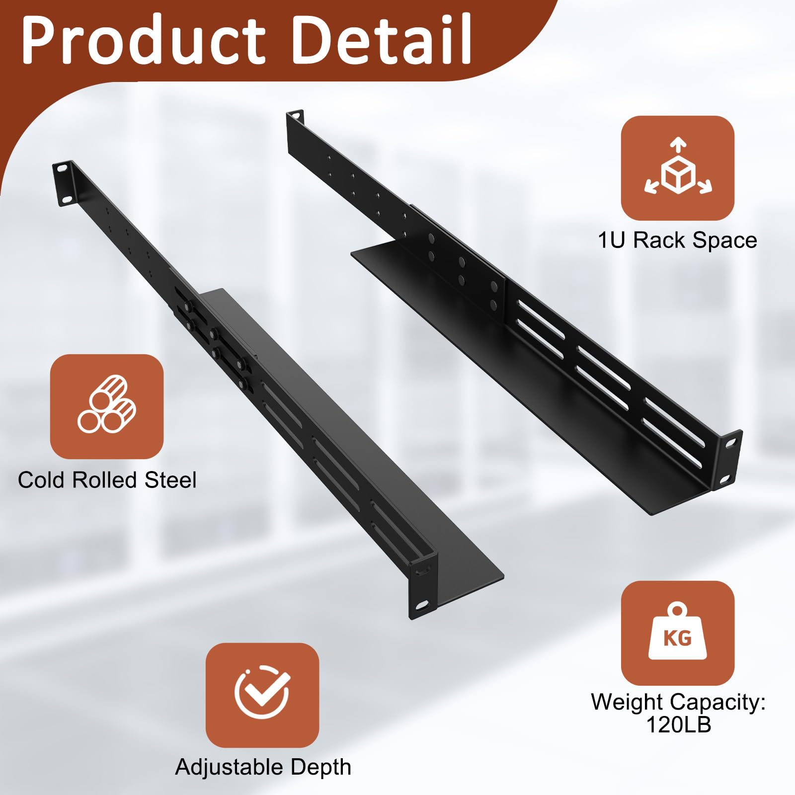 Guide universali per montaggio su rack 1U, guida rack per server a 4 montanti | Profondità regolabile da 40,6 a 76,2 cm, compatibile con APC, HP, IBM, DELL, Compaq Cabinet (confezione da 1)