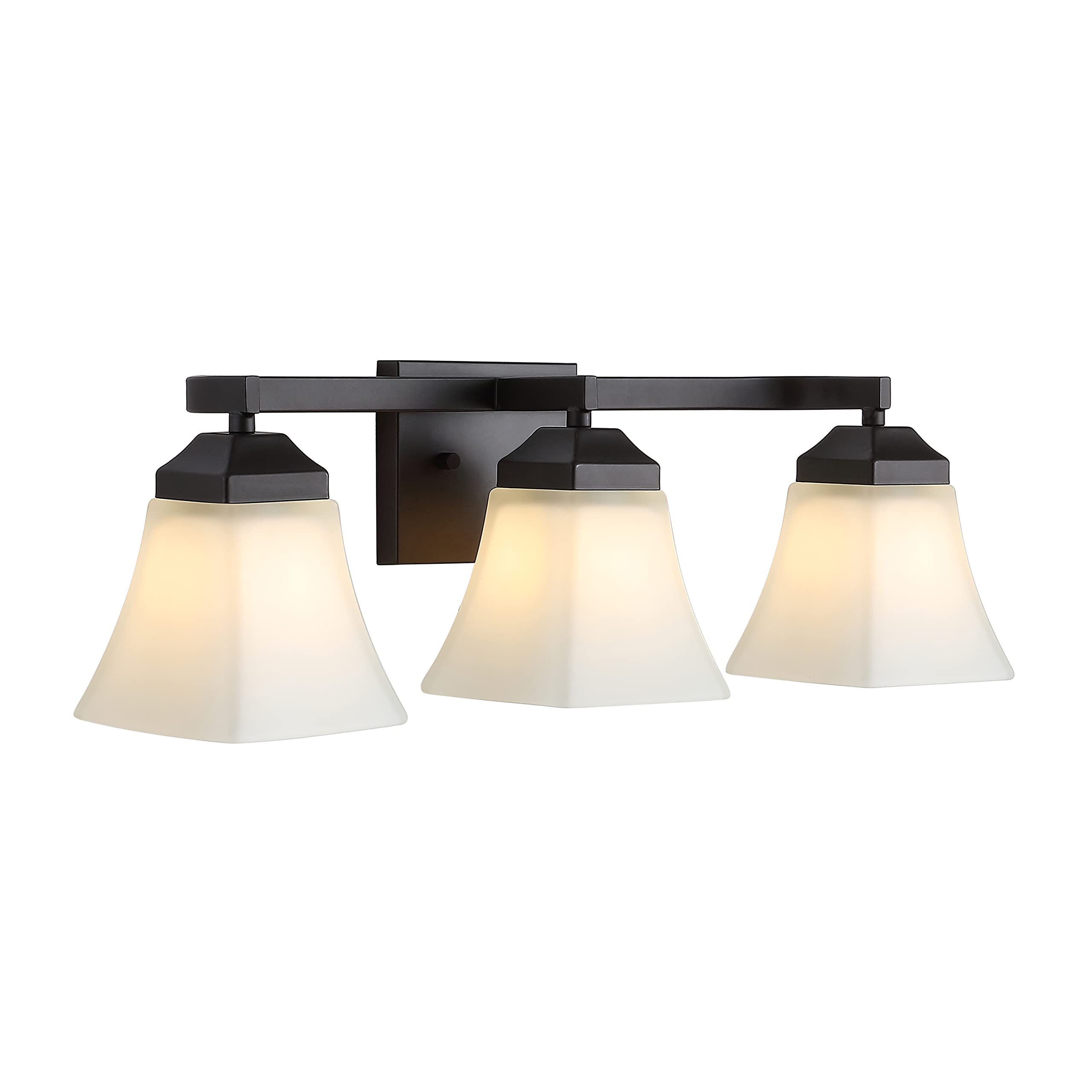 jonathan y jyl7524a staunton 24" 3-light iron/glass modern cottage led vanity light casual farmhouse 2700k led 4w bulbs included bathroom hallway living room bedroom mirror cabinet, oil rubbed bronze