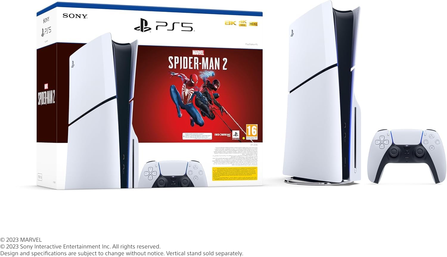 Playstation Sony, Pack 5 Édition Standard + Jeu Marvel's Spiderman 2 (Code de Téléchargement), Fourni avec 1 Manette Sans Fil DualSense, Couleur : Blanche
