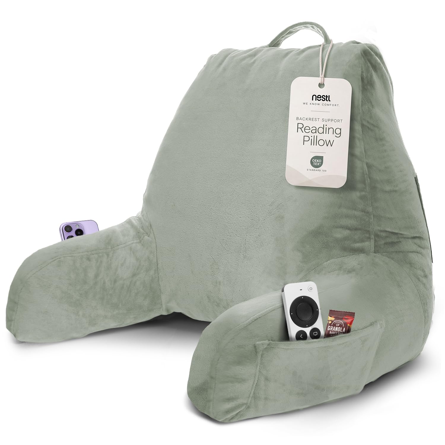 Nestl Reading Pillow for Bed, Back Pillow for Sitting Up in Bed, Sage Green