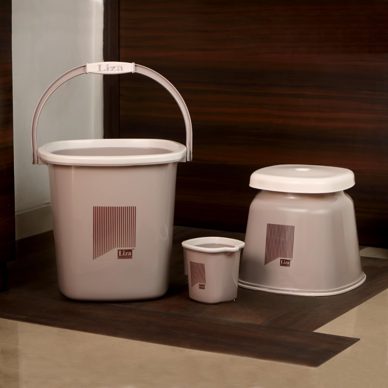 Liza Plastic 3Pc Bathroom Set - Bucket 25 Liters, BATLA/Big Stool, Mug ...