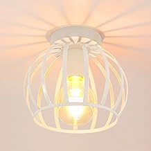 iDEGU Lampada da Soffitto Industriale Disegn Geometrico Gabbia in Metallo E27 Plafoniera Vintage Lampadario Soffitto per Camera da Letto Corridoio Soggiorno Cucina (20 cm, Bianco)