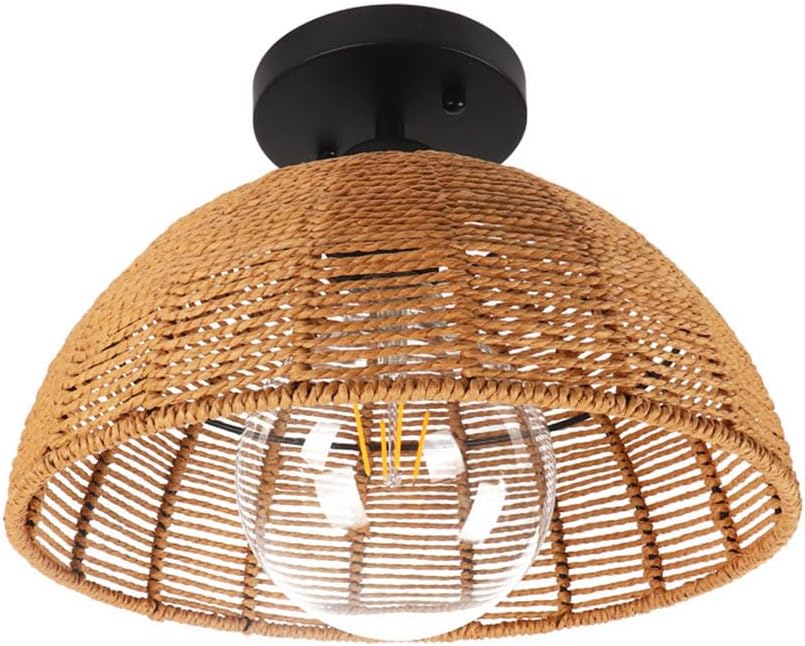 Close to Ceiling Light Fixtures Country Pastoral Ceiling Lamp Rattan WeavingClose to Ceiling Light Fixtures Bedroom Half Circle Design Lampshade Decoration Ceiling Lighting Fixtures