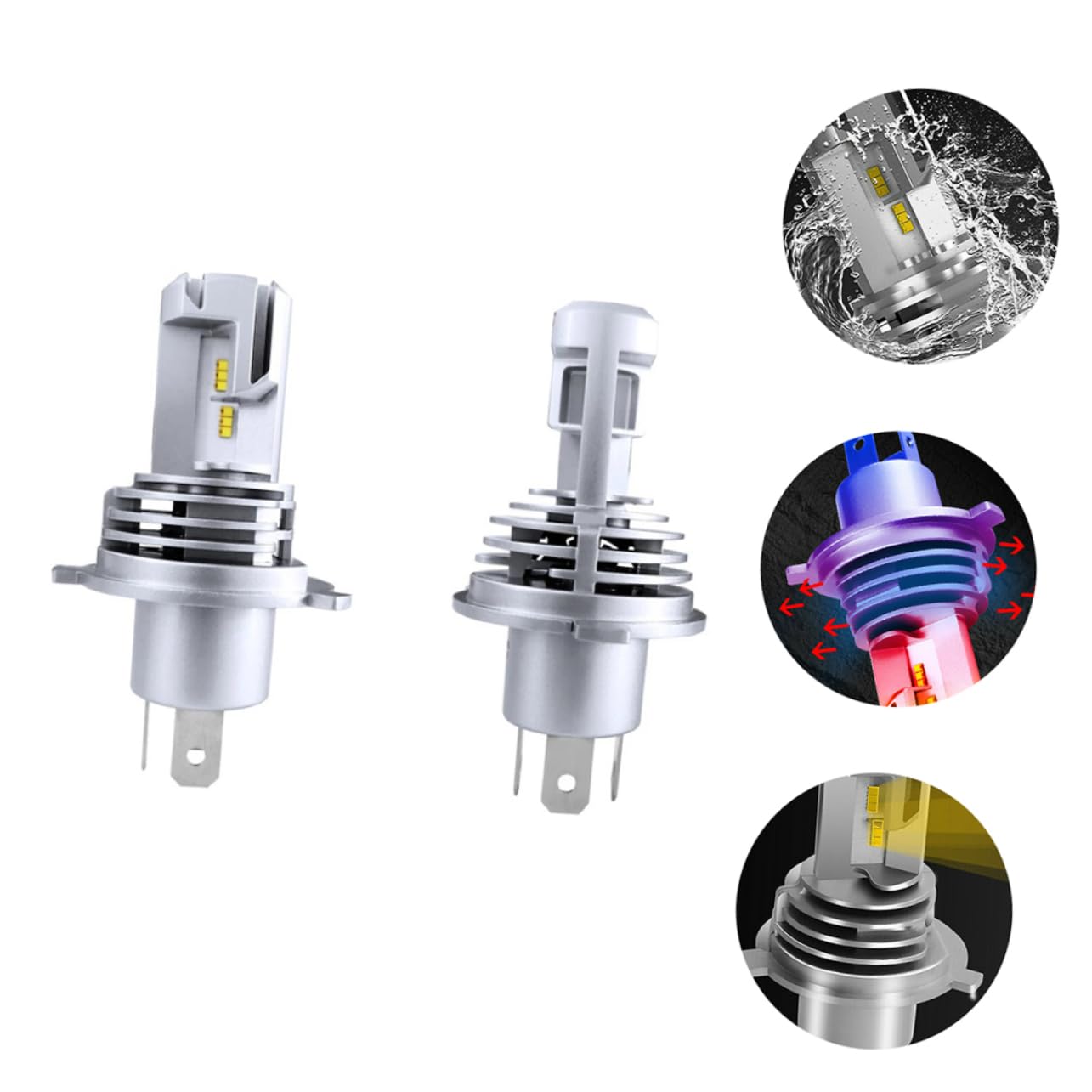 Lampadine LED per Auto H4 9003 55w 5000lm 6500k Argento in Lega di Alluminio Ampia Illuminazione e Basso Consumo Energetico per Anteriore Destro e Sinistro 2 Pezzi