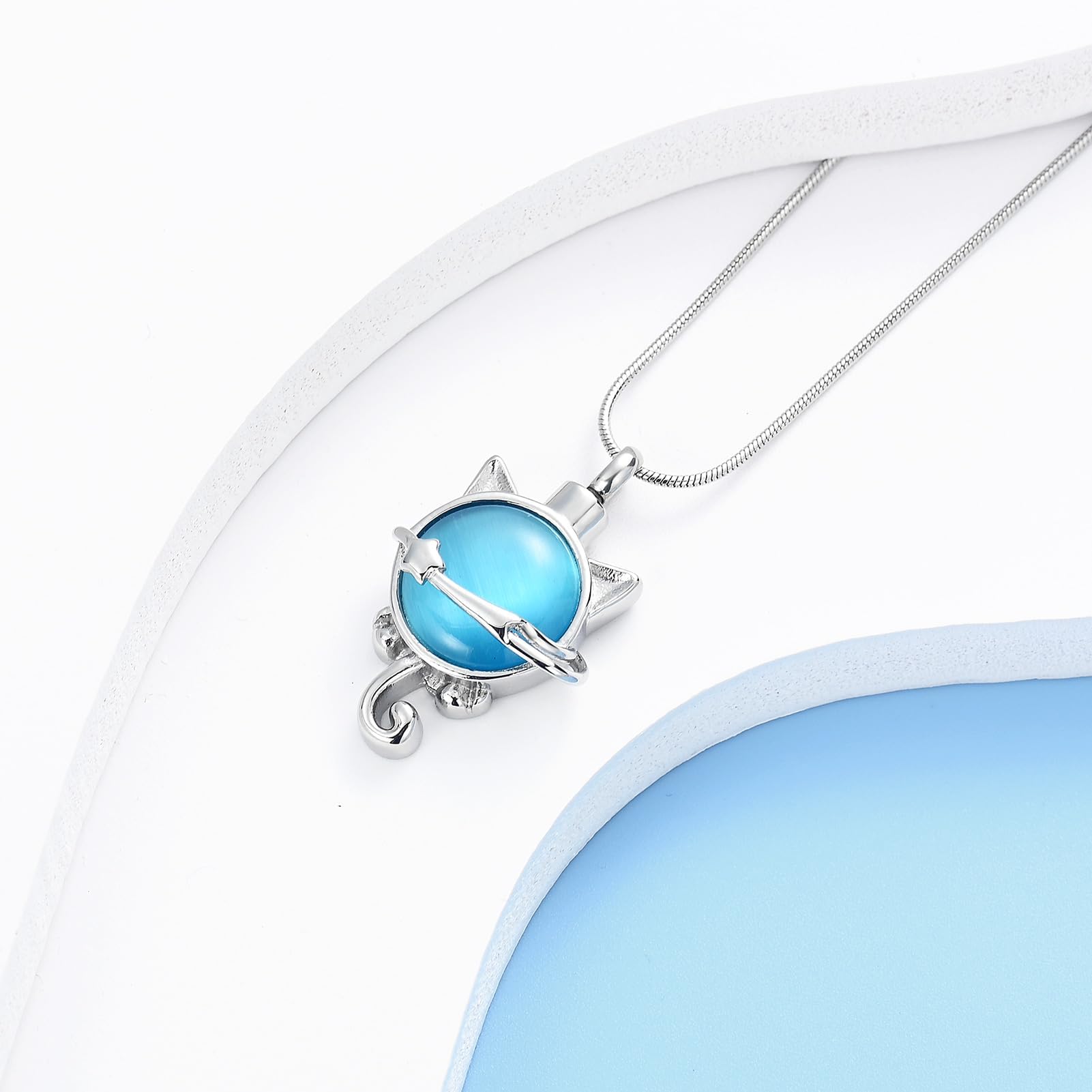 QGJNSGC Moonstone Cremation Jewelry Cat Urn Necklace for Ashes Animal Keepsake Memorial Jewelry Pet Ashes Pendant - Image 4