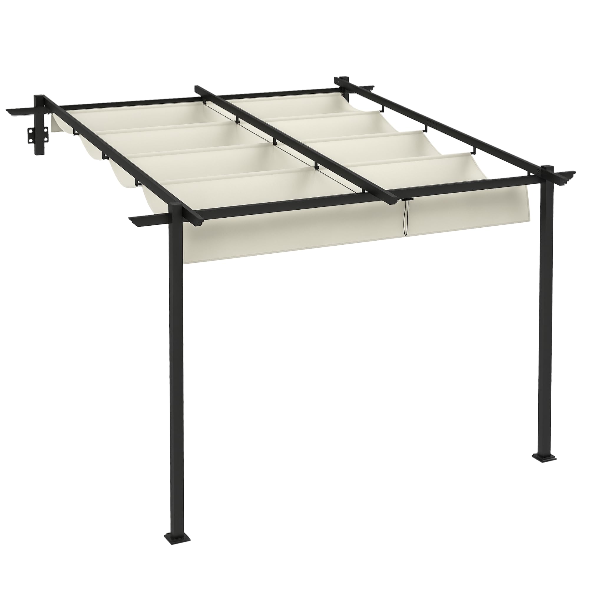 Outsunny Pérgola de Pared 3x3 m Cenador de Jardín con Techo Retráctil de Poliéster y Marco de Acero para Celebraciones Fiestas Bodas Crema y Gris Oscuro