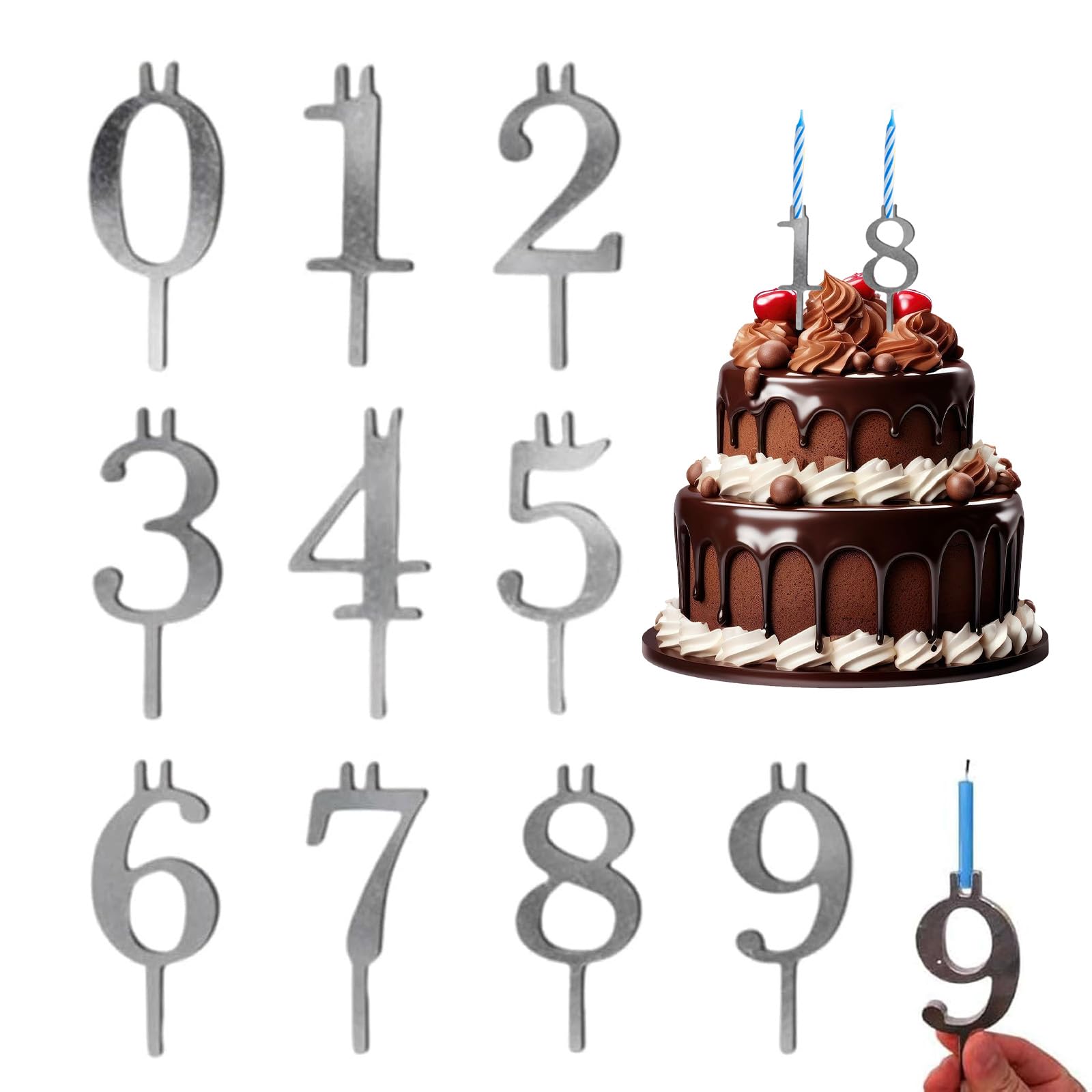 Peamoo 1 Set Digital Birthday Cake Candle Holder Set,Reusable Metal Number Candles Holder Set,Birthday Cake Numbers For Birthdays Cakes Anniversaries Celebratio (1 Set)