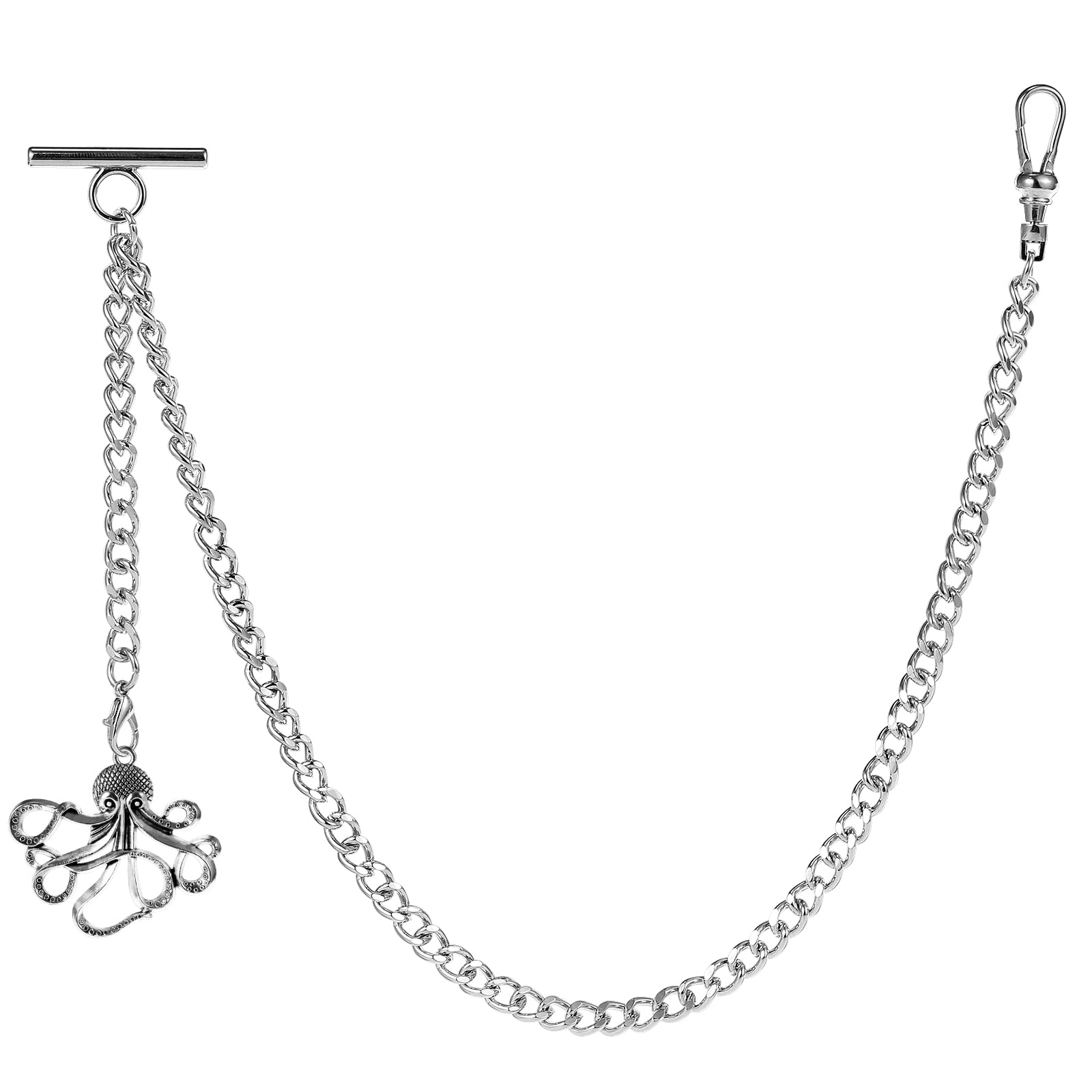 ZTA Albert Chaîne de montre de poche pour homme avec fermoir pivotant avec pendentif motif pieuvre