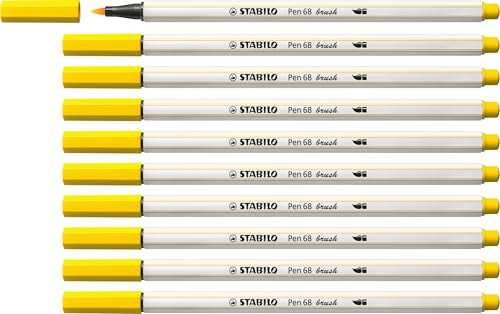 STABILO - Premium-Filzstift mit Pinselspitze für variable Strichstärken - Pen 68 brush - 10er Pack - gelb