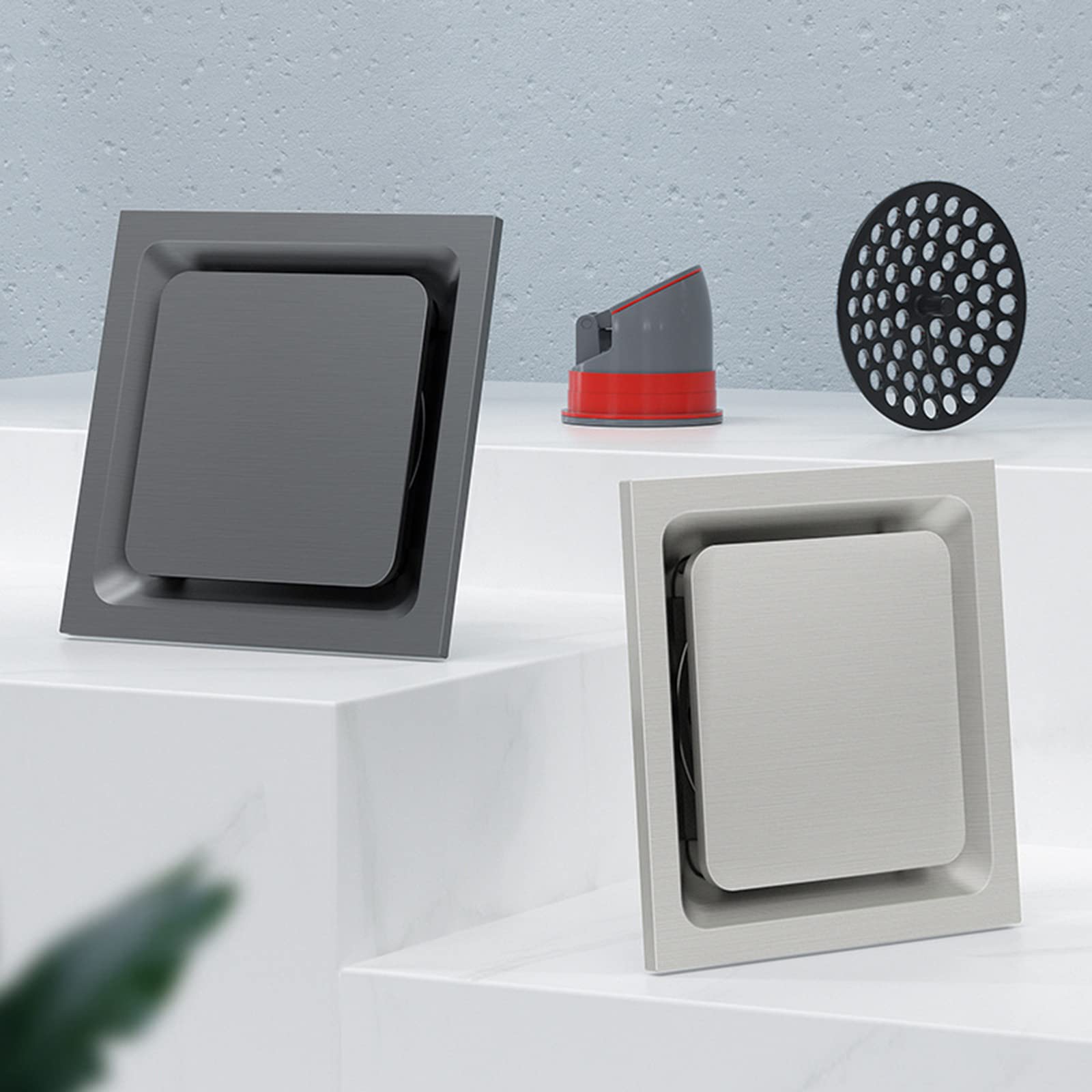Canaletta Per Doccia Quadrato 10CM, Scarico A Pavimento Invisibile in Ottone, Nucleo Di Sospensione Magnetico, Drenaggio Rapido, Filtro Per Capelli, Facile Da Smontare Adatto Per Cucina, Bagno,Grigio