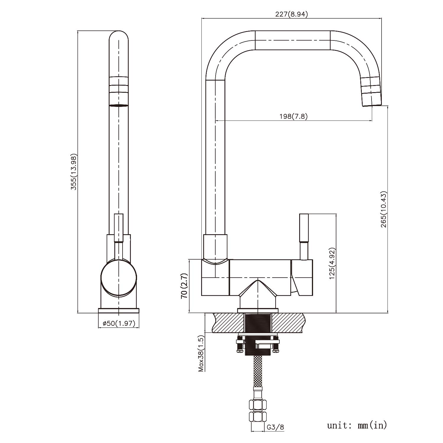 CECIPA Mitigeur Cuisine Rabattable avec 2 Jets, Robinet Cuisine Rabattable 180° Sous Fenêtre, Mitigeur Evier Cuisine Pliable avec Orientable 360°, Robinet Evier Cuisine Pliable en Acier Inox 304