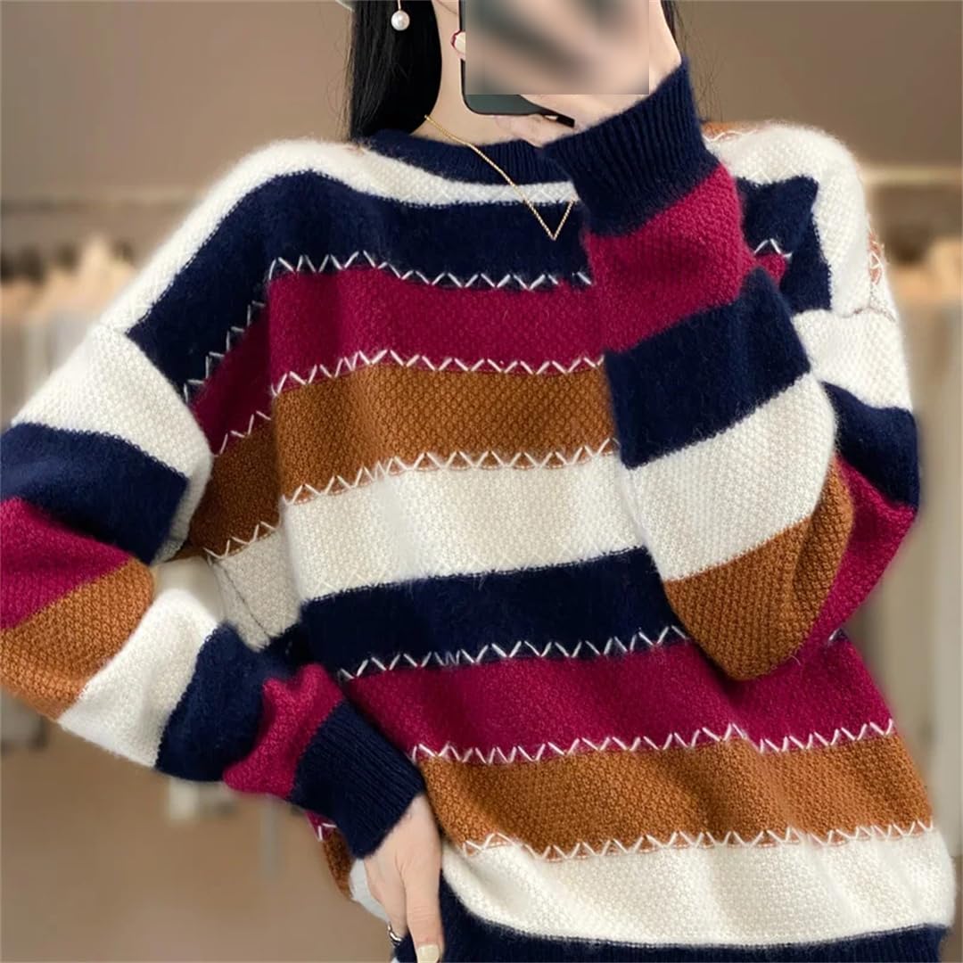 Suéter de cachemira para mujer, producto de otoño e invierno, cuello redondo, color de contraste