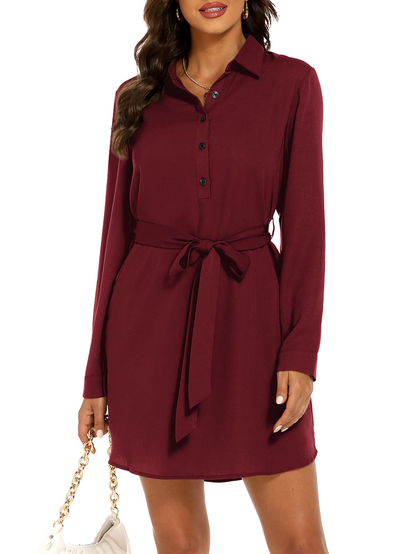 BeluringWomen's Shirt Dresses Casual Long Sleeve Button Dress with Pockets