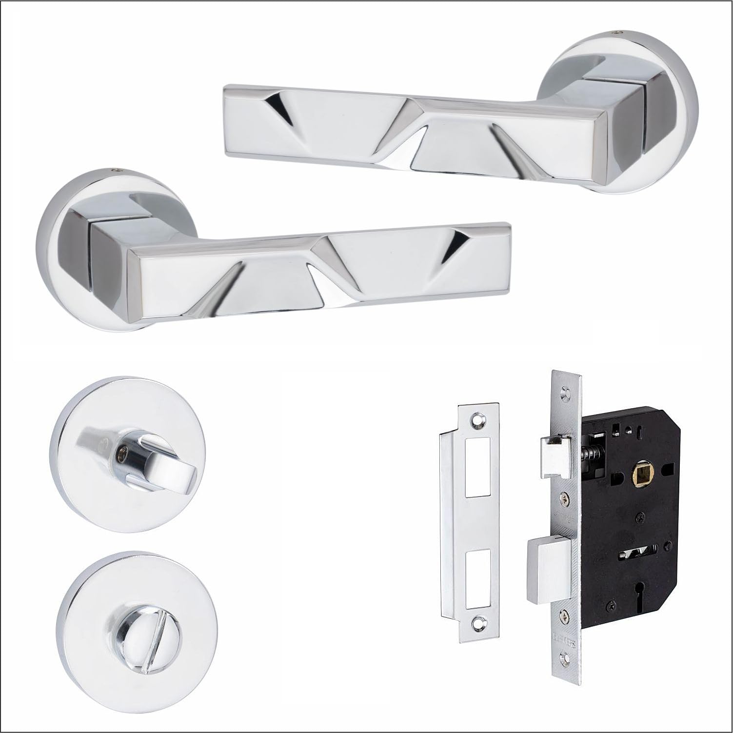 Golden Grace Polished Chrome Modern Nova Design Premium Bathroom Door Handles On Round Rose In Finish