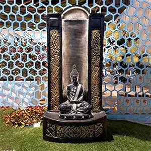 Holiness Craft Water Fountain Jharna Buddha Fiber Water Fountain for Living Room Home Decor Garden Patio Deck Porch - Yard Art Decoration Gift Gifting with LED Lights Water Pump