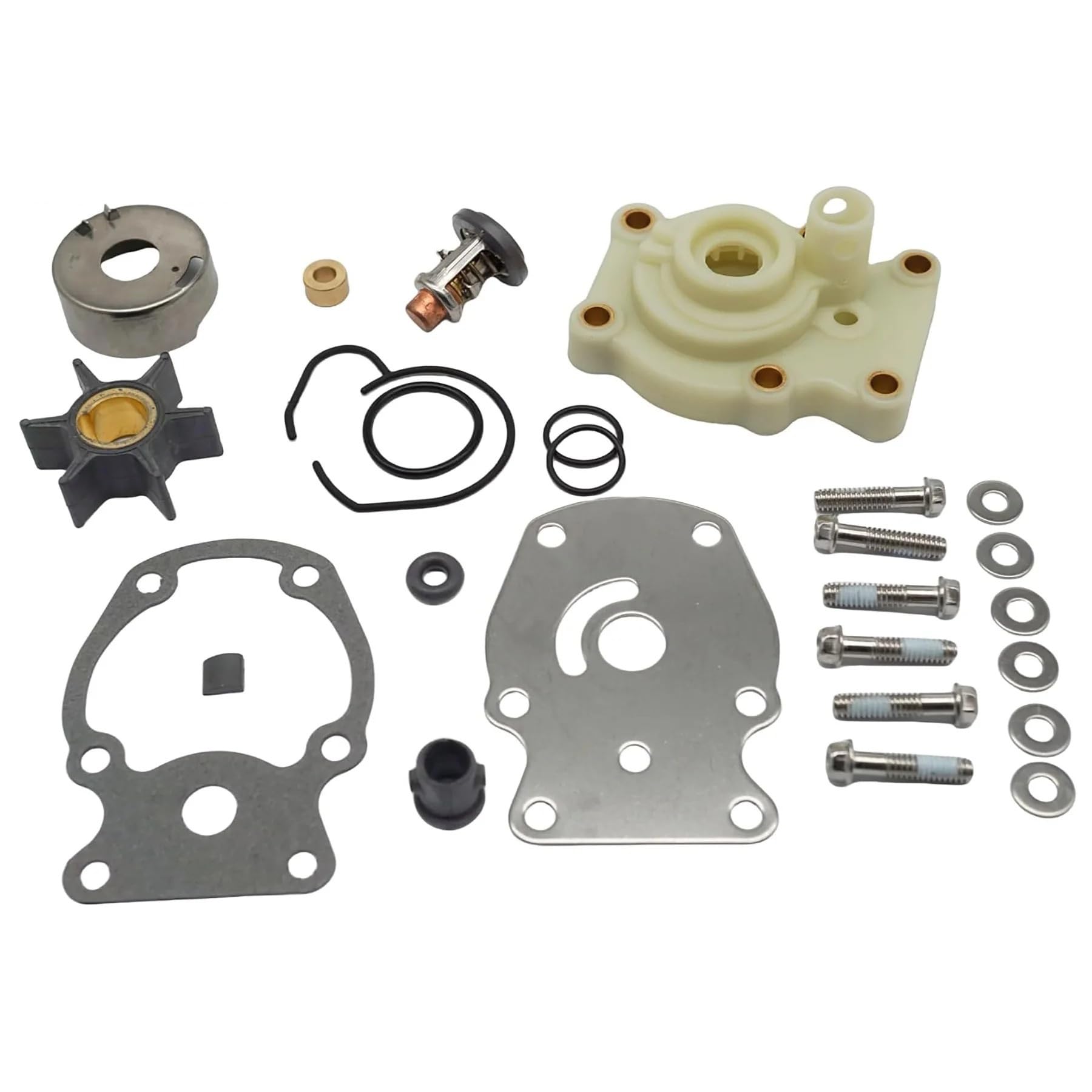 for Motore fuoribordo Johnson Evinrude 20 25 30 35 HP 0390344 393659 393630 Kit di ricostruzione girante Pompa Acqua con termostato 143 ° F