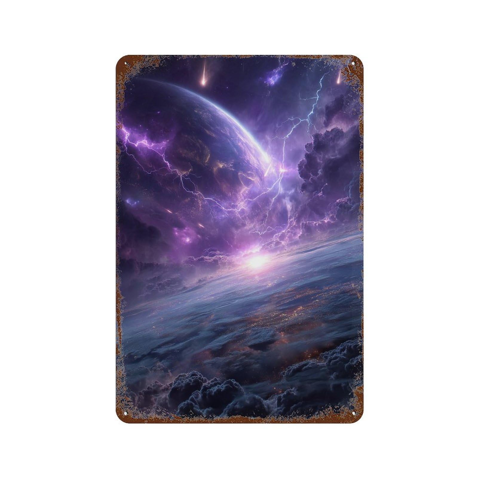 Garage Style Galactic Stormscape Distressed Metal Wall Sign 11.8"x7.9", Classic Wall Plaque for Bar And Workshop