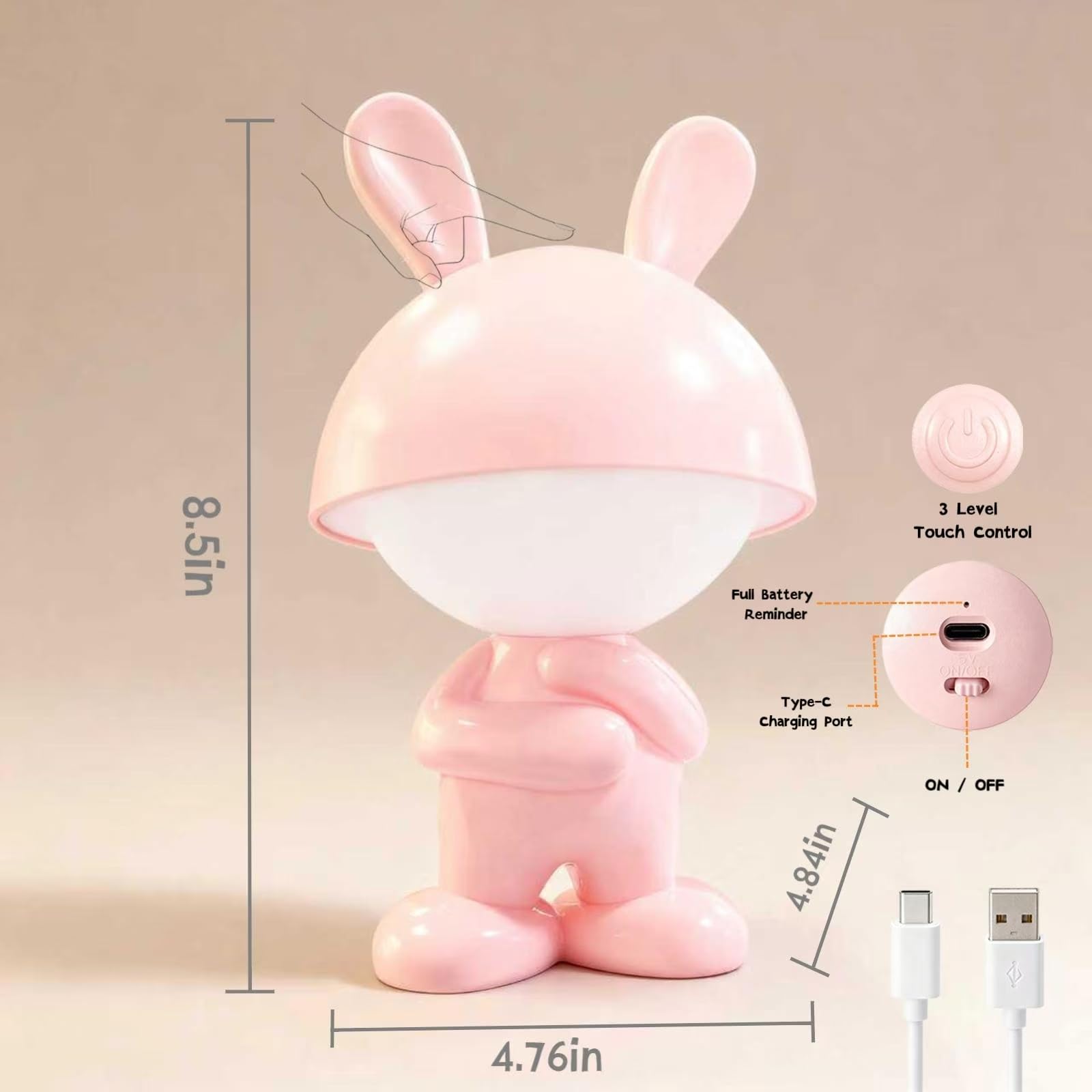 Luz nocturna para niños, lámpara de mesa recargable regulable, lámpara táctil para la lactancia, decoración del hogar, ayuda para dormir, regalos lindos y divertidos para niños, niñas, bebés