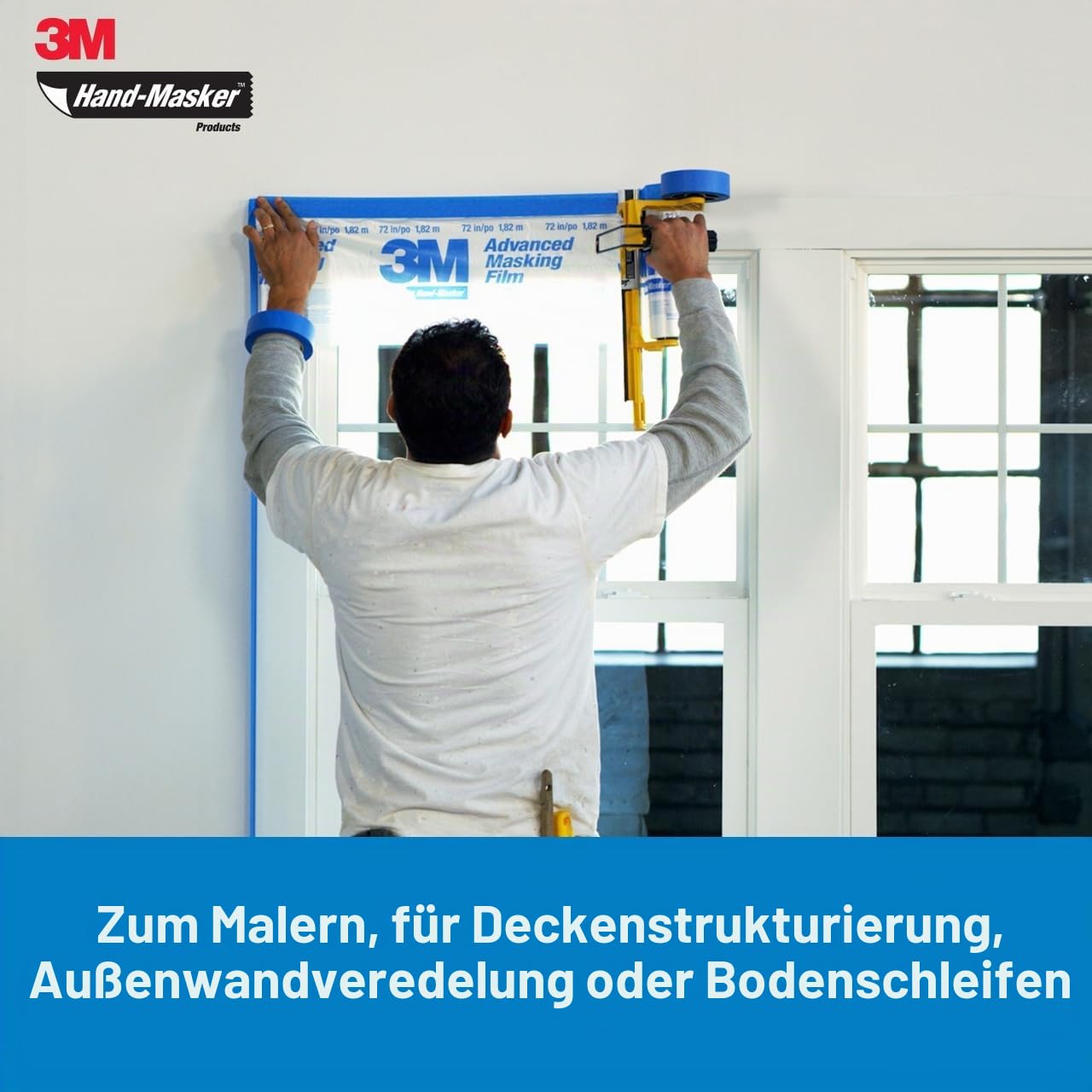 3M Hand-Masker M3000 Werkzeug Malerband und Abdeckfolienspender-Set, 3M Handmasker schützt Oberflächen vor Farbspritzern, inklusive 30,5 cm Klinge, Malerband und Abdeckfolie, 1 Set