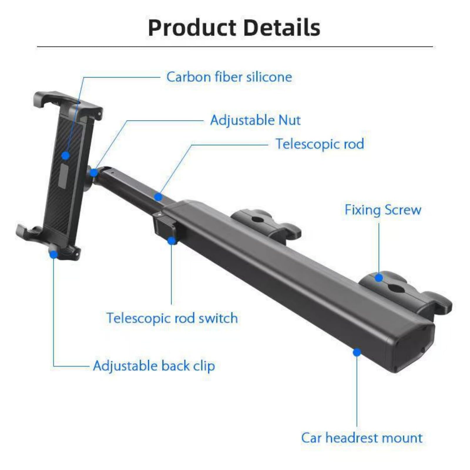 Supporto per tablet stabile per poggiatesta per auto, caratterizzato da un design con giunto sferico universale sicurezza antiscivolo nel supporto per tablet regolabile per l ' intrattenimento
